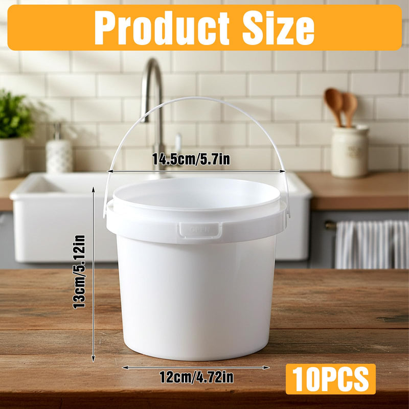 10 Pack 1.5 Quart/48oz White Plastic Bucket with Lid and Handle, Food Storage Bucket,Empty Paint Can Quart Plastic Paint Containers for Paint Water Art Crafts Projects