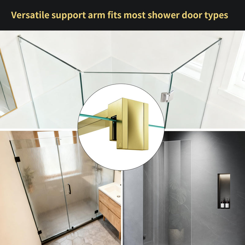 Shower Glass Support Bar, Stainless Steel Shower Door Support Arm with Foldable Hook, Adjustable Support Rod for 1/4"-3/8" Door, Cut-to-Fit for Various Spaces (Brushed Gold, 47.24'' (1200mm)) Brushed Gold 47.24'' (1200mm)