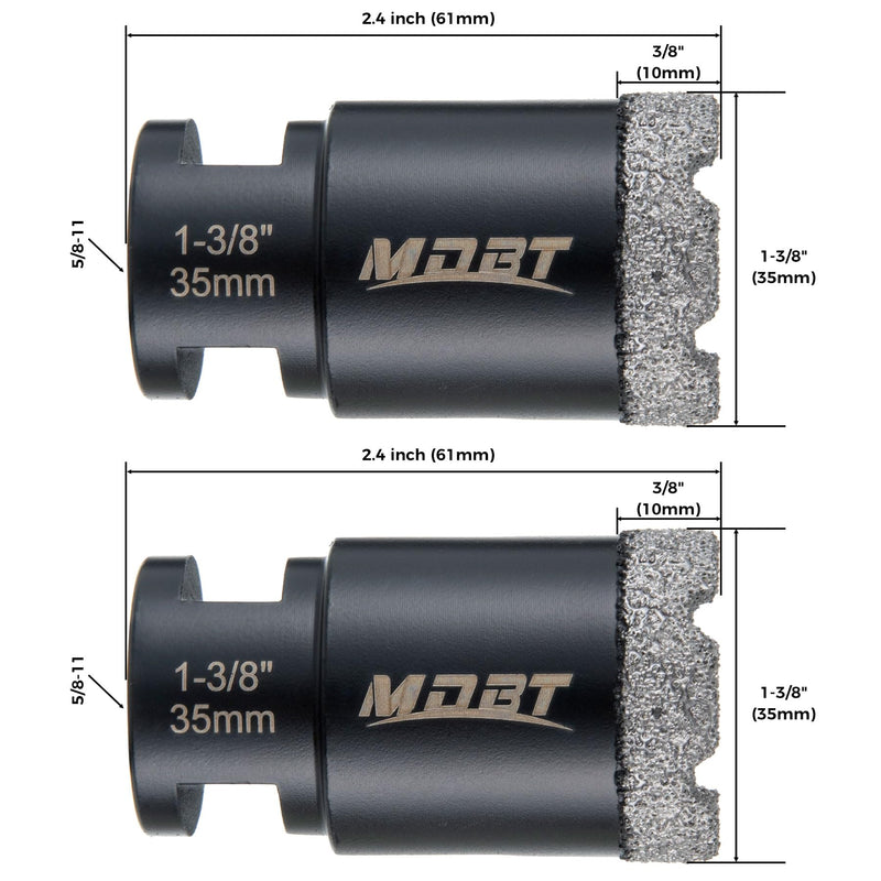 Diamond Core Drill Bits, 2Pcs 1-3/8 Inch Diameter Hole Saws for Porcelain Ceramic Tile Marble Brick Vacuum Brazed,5/8-11 Thread for Angle Grinders Wet Polishers, Tile Hole Saws 35mm 35MM(1-3/8） 2PCS Core Drill Bits