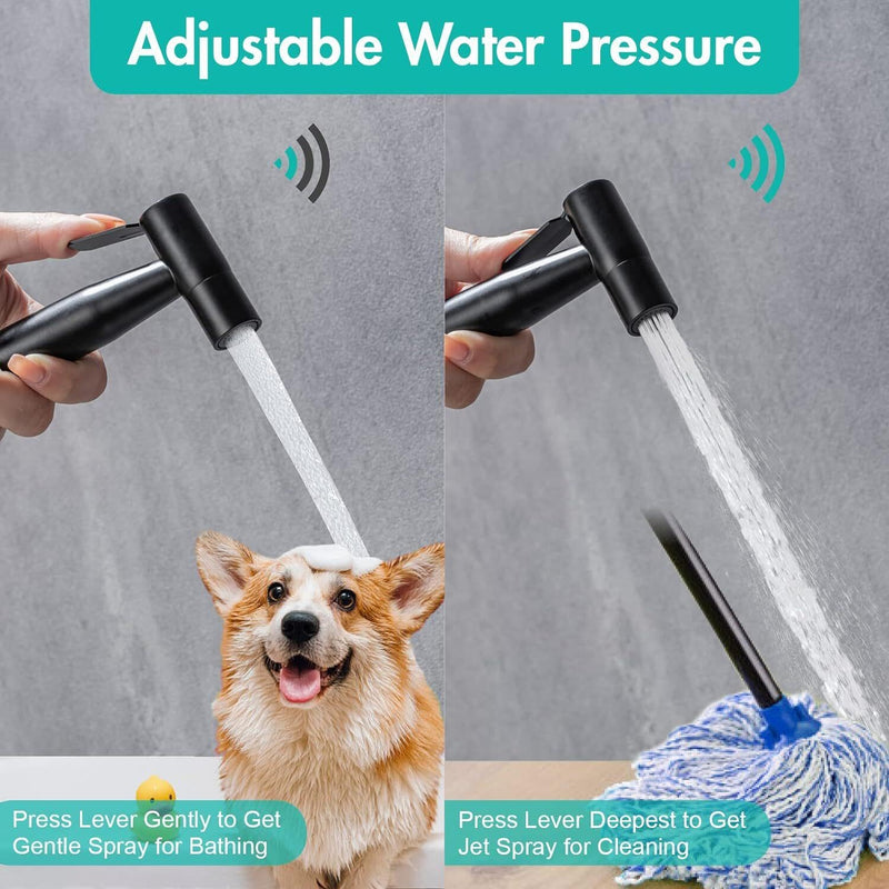 VARMHUS Handheld Bidet Sprayer for Toilet-Adjustable Water Pressure Stainless Steel Sprayer Ki,Bidet Hose Attachment for Feminine wash (Matte Black) Matte Black