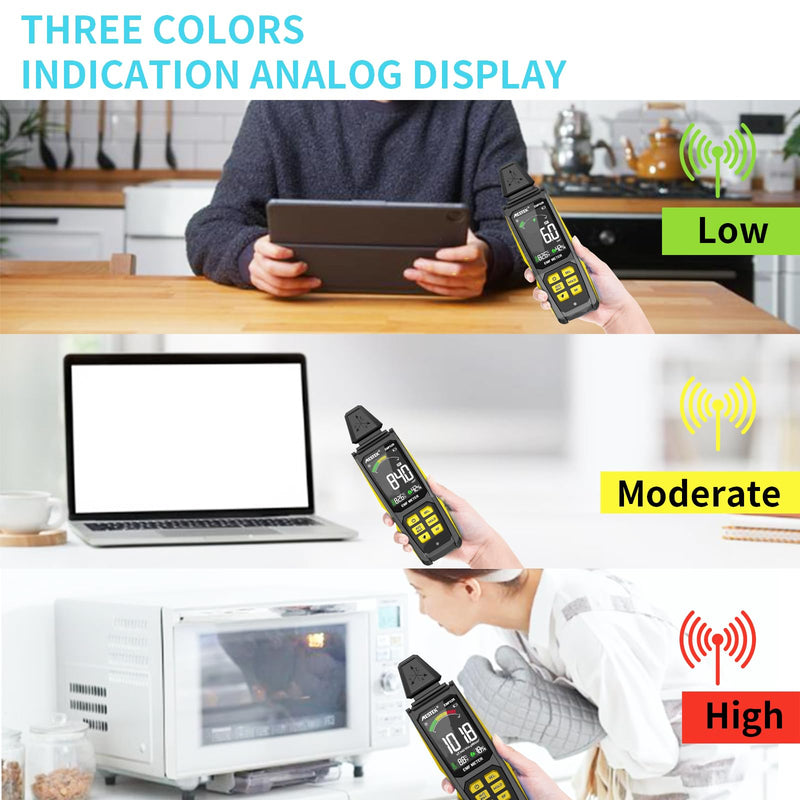 EMF Detector, MESTEK 5 in 1 EMF Meter Radiation Detector, Electric Field, Radio Frequency Field Temperature, Magnetic Field Strength Meter, Rechargeable EMF Reader Home EMF Detection and Ghost Hunting EMF02R-Yellow