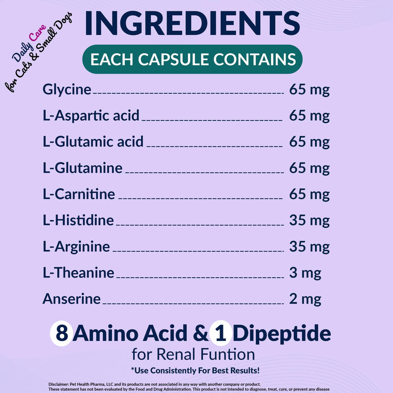 Aminodyl™ Kidney Support Supplement 400mg for Cats & Small Dogs - Supports Natural Kidney Function with Amino Vastly Promotes Health, Wellbeing & Vitality of Kidneys - 120 Sprinkle Capsules. U.S.A Cats & Small Dogs <20lbs (120 Caps) 400 mg