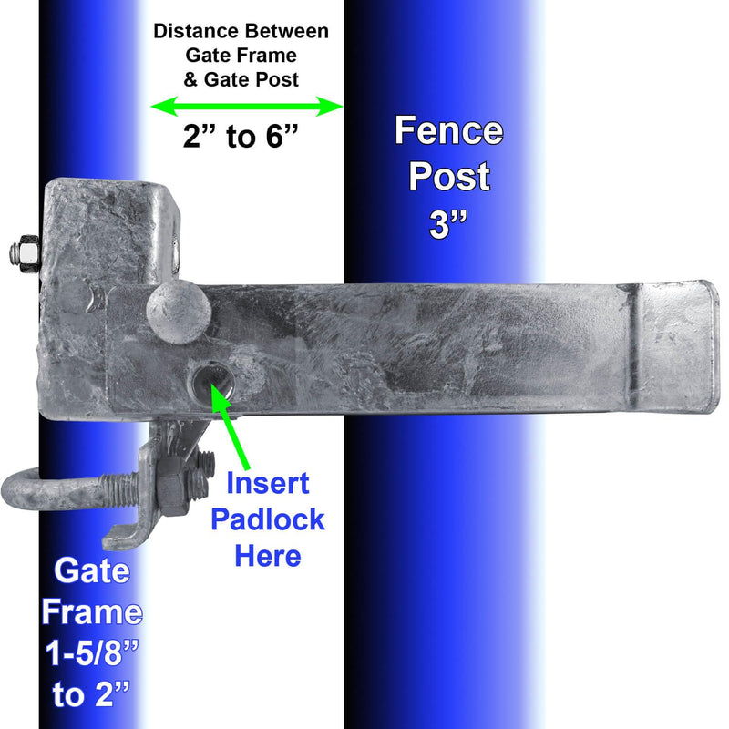 Commercial Single GATE Strong Arm Latch for 3" Fence Post - and 1-5/8" Thru 2" Chain Link or Round Pipe Gate Frames (Each) 3" Single Gate