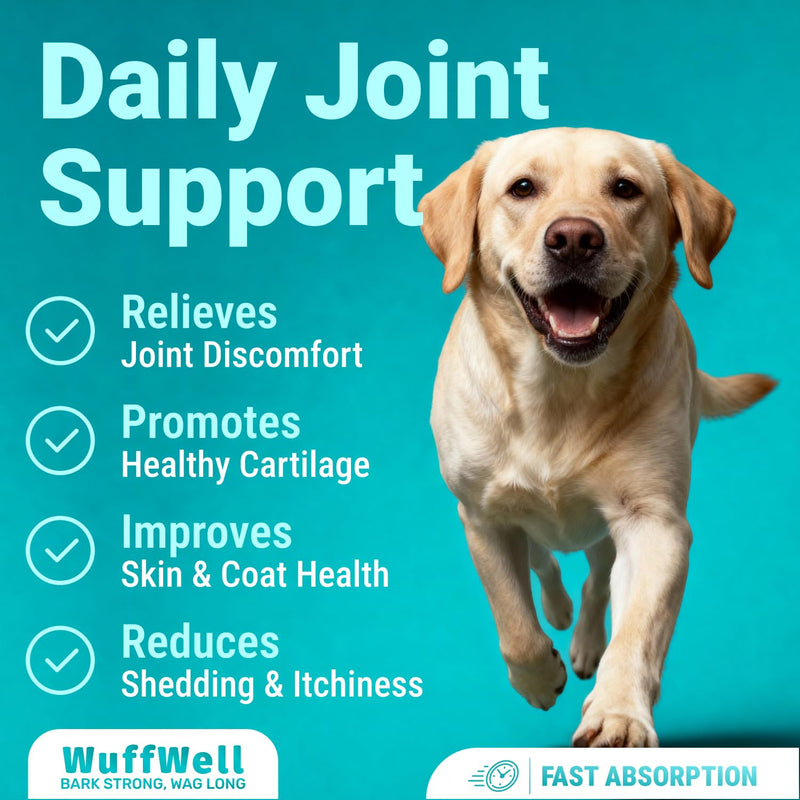WuffWell Liquid Collagen for Dogs - Premium Dog Collagen Drops for Healthy Joints - Made in USA - Supports Skin & Coat Health - Easy to Administer for Dogs of All Breeds