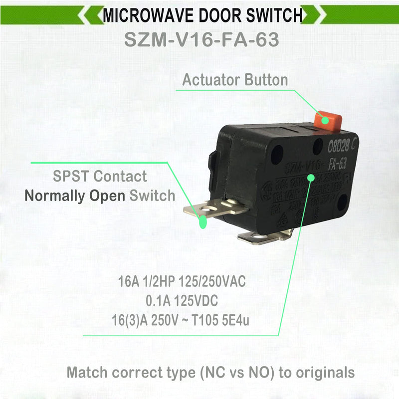 LONYE 3B73362F SZM-V16-FA-63 Microwave Door Switch Fit for LG GE Samsung Microwave Oven WB24X10047 SZM-V16-FD-63 PS3522738 (Normally Open)(Pack of 2)