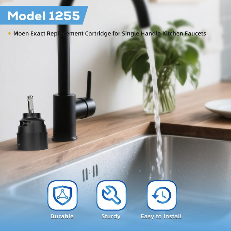 1255 Replacement Cartridge for Moen Kitchen Faucet Parts Single Handle Cartridge Leak Proof Design for Duralast, Stainless Steel Lever