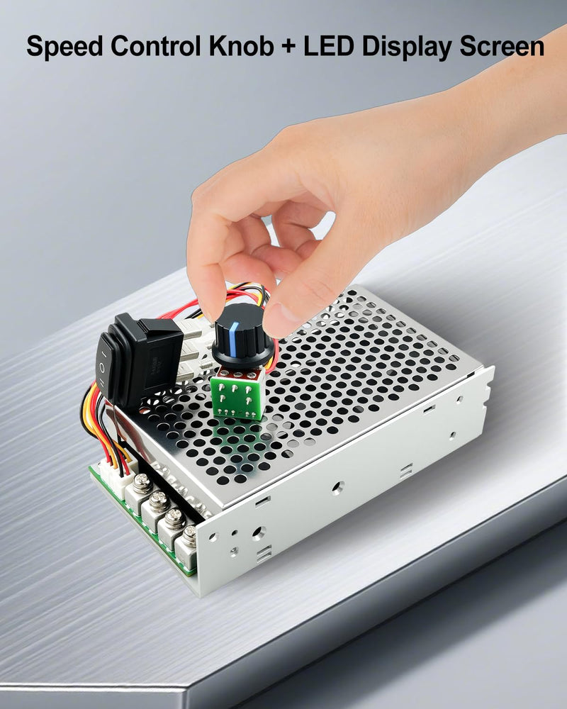 DC Motor Speed Controller 10V-55V, DC Rated 60A / Max 100A Reversible PWM Control Module for Motor, Variable Speed Adjuster with Forward-Brake-Reverse Switch & Aluminum Case