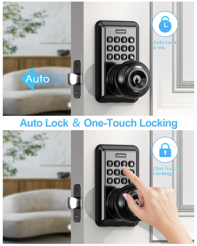 Keyless Entry Door Lock-Keypad Door Lock with Handle-Door Knob with Keypad-Electronic Digital Smart Locks-Auto Lock-Easy Installation-Matte Black Matte Black