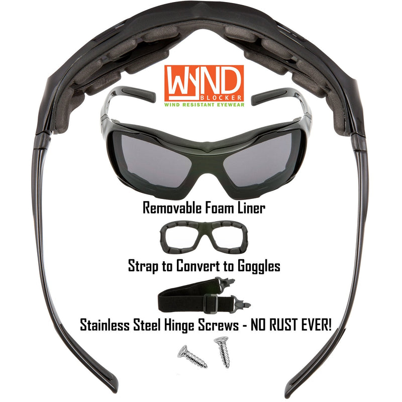 WYND Blocker Polarized Large Motorcycle Riding Sunglasses Sports Wrap Glasses Black | Polarized Smoke