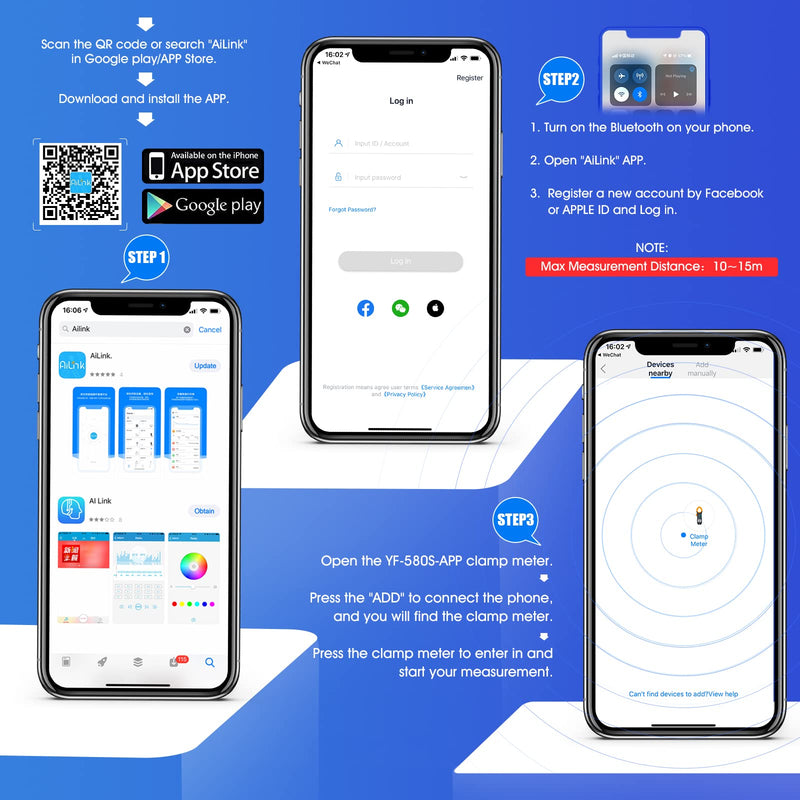 Bluetooth Clamp Meter, TRMS 6000 Counts Auto- Ranging Clamp on Ammeter, 1000A AC/DC Current Clamp Volt Meter, Wireless Clamp Multimeter Measures Capacitance, Ohm, Hz, NCV and Temperature