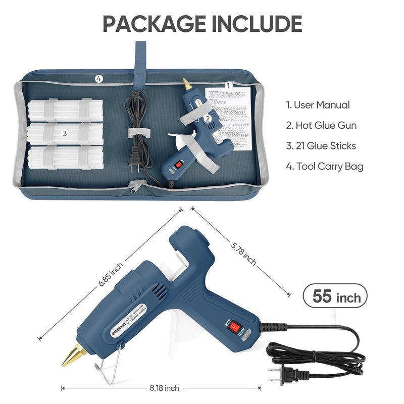 ROMECH 60/100W Dual Temp Hot Glue Gun and Sticks Set, Full Size with Case Blue