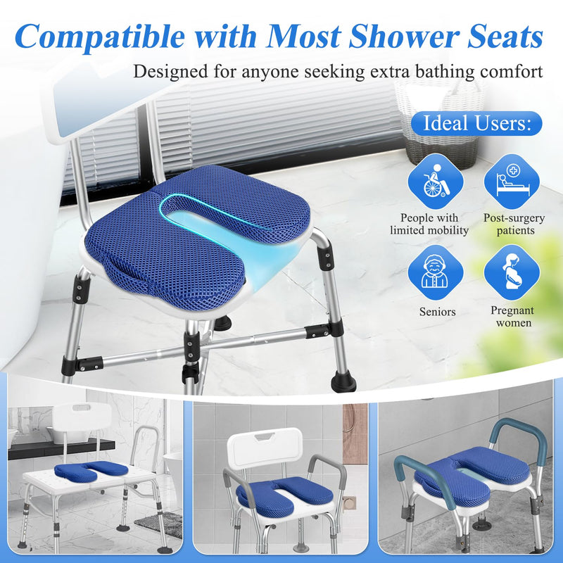 Shower Seat Cushion for Shower Bench, Shower Chair Cushion Pad, U-Shaped Cushion for Inside Shower, Transfer Bench Bathtub Seat Quick Drying Pad with Cutout for Elderly, Handicap Support Accessory 1.6 inches thick