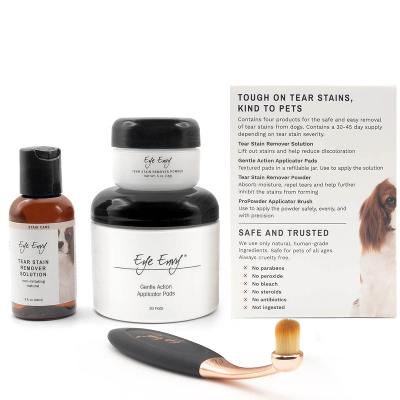 Eye Envy Dog Tear Stain Remover Starter Kit with ProPowder Brush | Stain Solution, Applicator Pads, Stain Powder and Small Applicator Brush | Lasts 30-45 Days Small Brush - PawsPlanet Australia