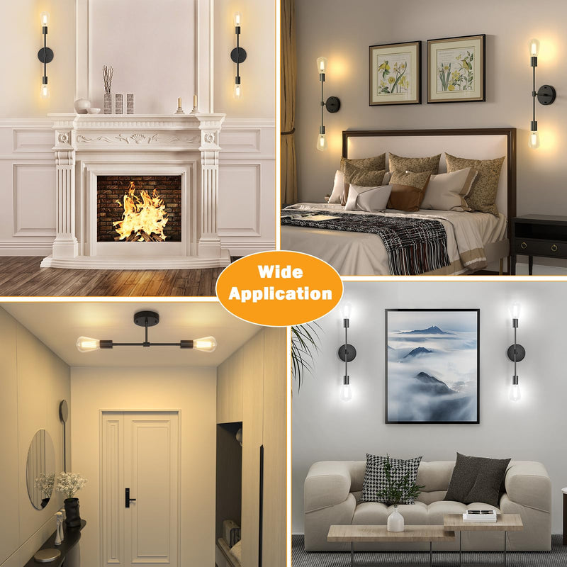 FadimiKoo 2-Light Black Bathroom Light Over Mirror, Modern Sconces Wall Lighting Fixtures, Indoor Semi Flush Mount Ceiling Light for Hallway Bedroom Kitchen (1 Pack) 1 Pack
