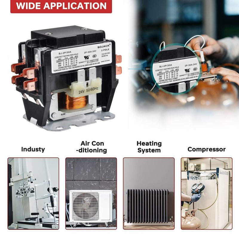 BOJACK 2 Poles FLA 30 Amp Coil 24 VAC Air Conditioner Condenser Compressor Contactor Motor Definite Purpose AC Contactor 2P 30A 24V