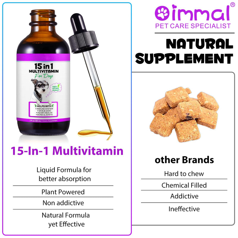 Dog Multivitamin Liquid Drops - 15 in 1 with Glucosamine, MSM & Cranberry, Supports Joint, Skin & Coat, Immune, Heart & Urinary Health, 2 fl oz for dog 1 pack