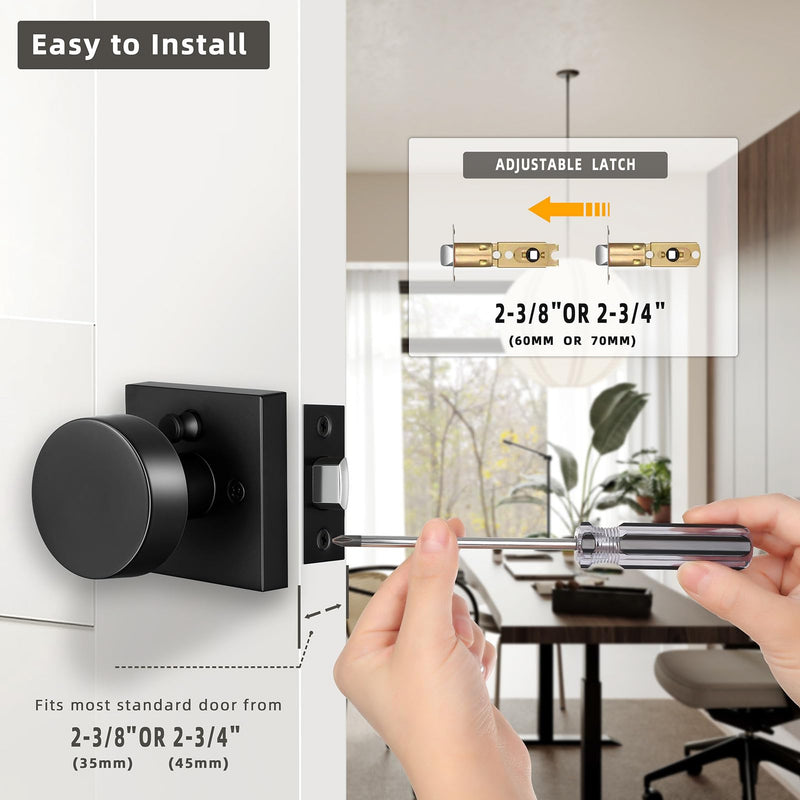 HIMEETIME Matte Black Door Knobs Interior with Lock, Modern Square Door Handle for Bedroom Bathroom Privacy