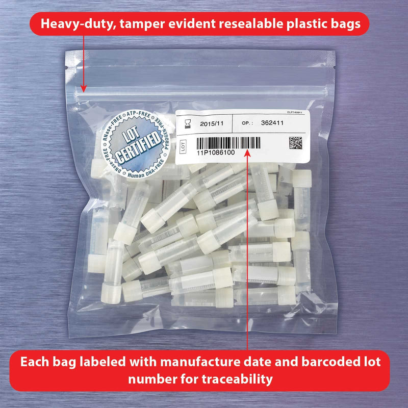Globe Scientific CryoClear 3015-50 Polypropylene Barcoded Cryogenic Vial, 5mL Capacity, Sterile, External Threads, Attached Screwcap with Molded O-Ring, Round Bottom, Self-Standing (Case of 50)