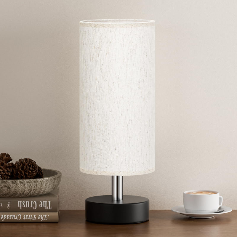 Small Table Lamp for Bedroom - Bedside Lamps for Night Stands, Minimalist Nightstand Light Lamp, Desk Lamps for Reading Room, Kids Room, Living Room, Office, Dorm Cream Shade-Black Base 11.6" Inline Control