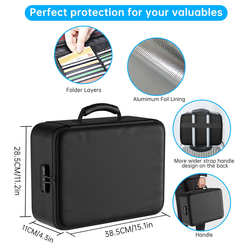 ENGPOW 5200°F Fireproof Document Bag with Lock,Upgraded Heat Insulated Fireproof＆Waterproof Box 8 Layers Document Organizer,Portable Home Travel Safe Storage for Important Documents, Files, Laptop Black 5200℉ Soft box