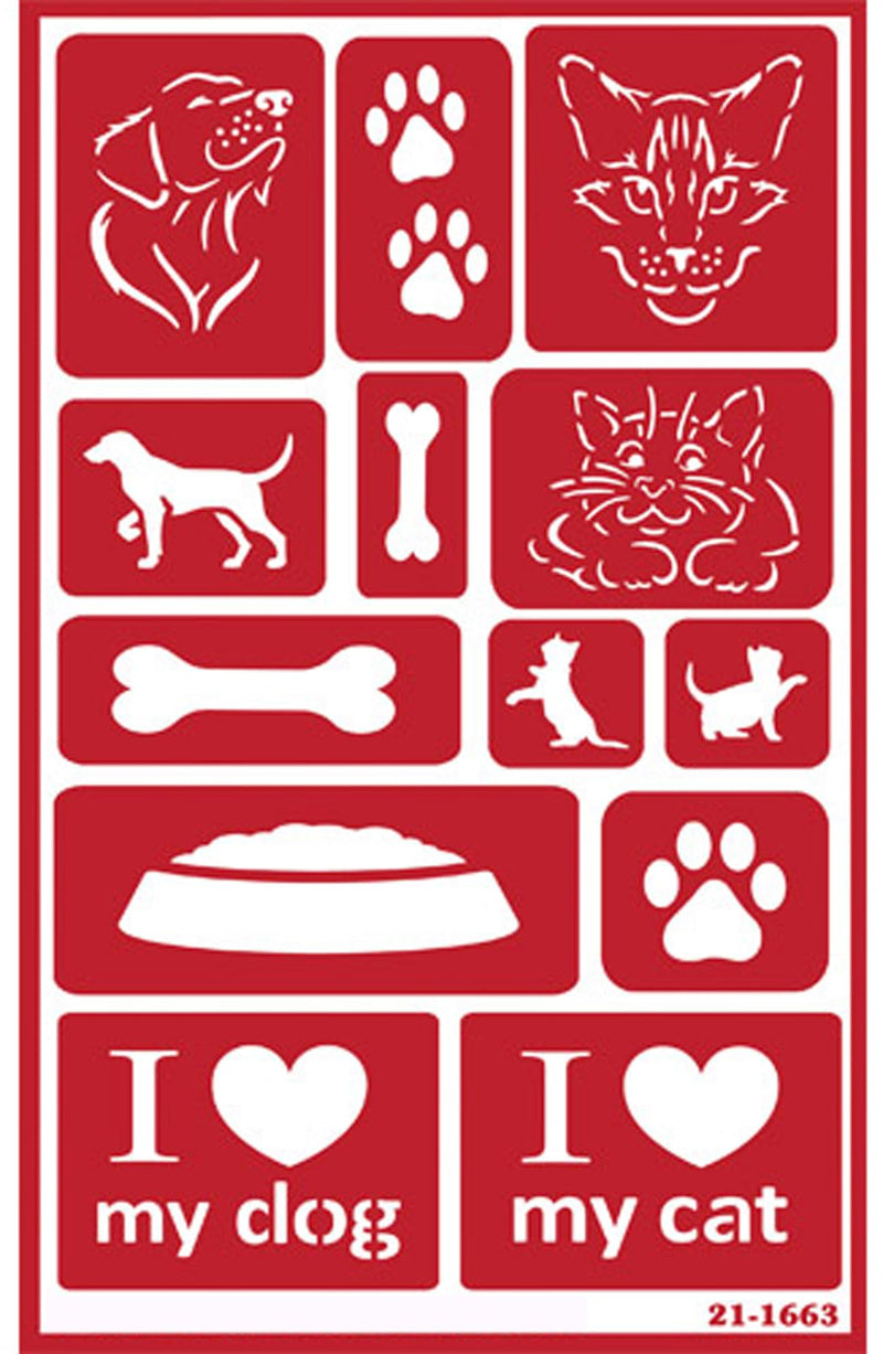 2 Glass Etching Stencils Reusable Template - Cat and Dog Stencils - Glass Etching Dogs Paw Print Etch Stencil, Puppies, Kittens Design - Self Stick Stencils Set with Brush