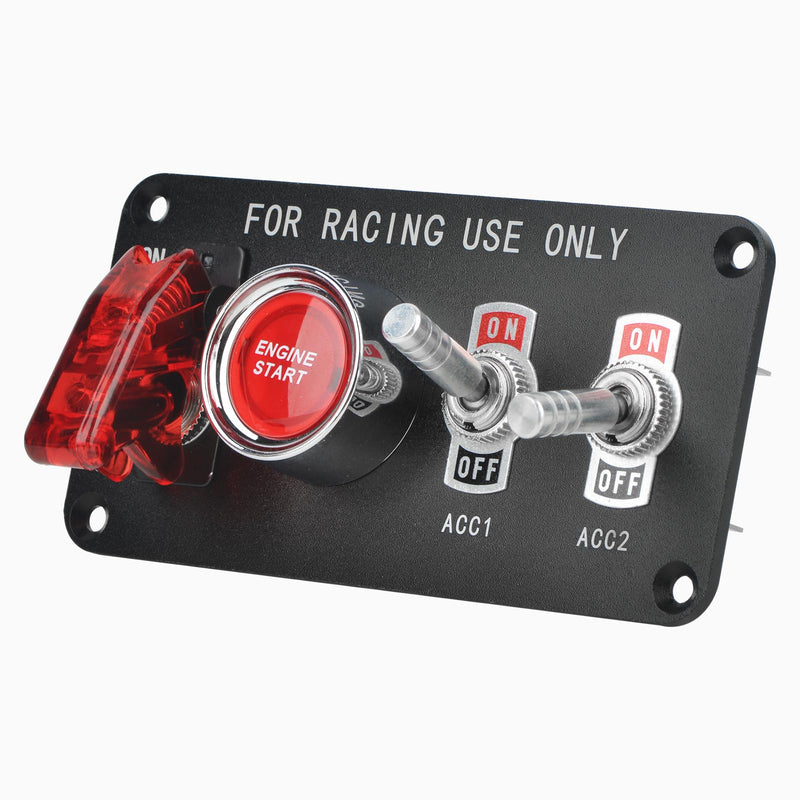 4-in-1 Ignition Switch Panel Includes Push-Button Start, Toggle Switch, and LED Indicator Lights DC 12V 20A Racing Switch Panel Push-Button Ignition Kit Suitable for RVs, Trucks, Cars, Boats