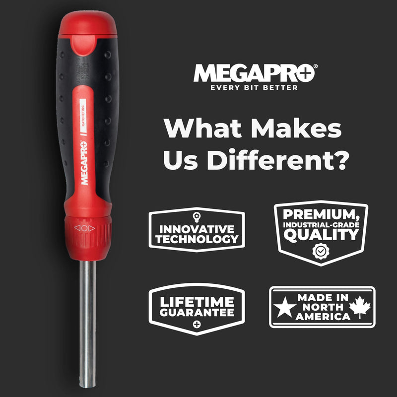 Ratcheting Screwdriver - 13-in-1 Multi Bit Screw Driver w/ ¼" Hex Shaft for Phillips, Star, Flat, Square Bit - Ratchet Screwdriver w/Retractable Cartridge - Multi Screwdriver Red