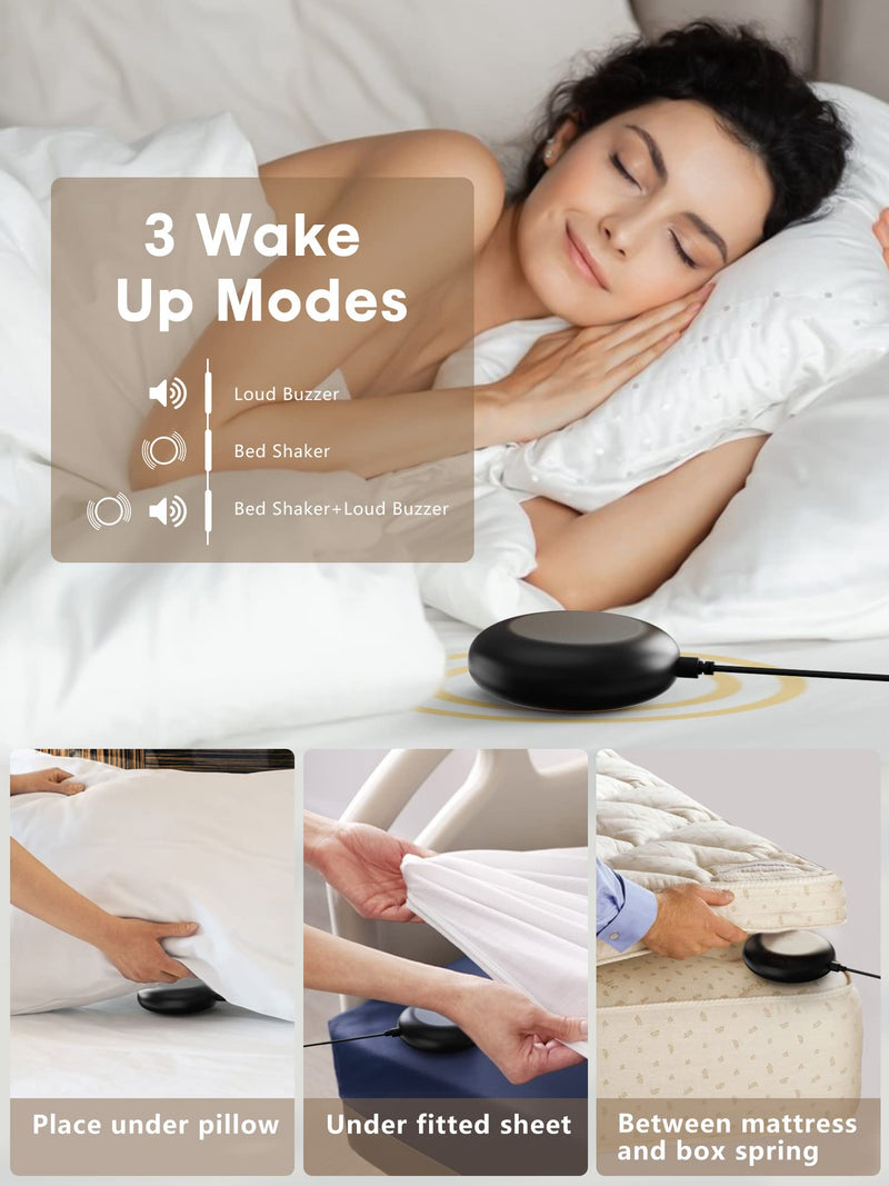 Loud Alarm Clock for Heavy Sleeper, 2 Alarms Big Display Clock with Bed Shaker for Hard of Hearing Deaf,Plug in Bedroom Mirror Clock,Phone Charger,Dimmer,Simple Digital Clock for Senior Adult Teen Kid Gold Surface(with Bed Shaker)