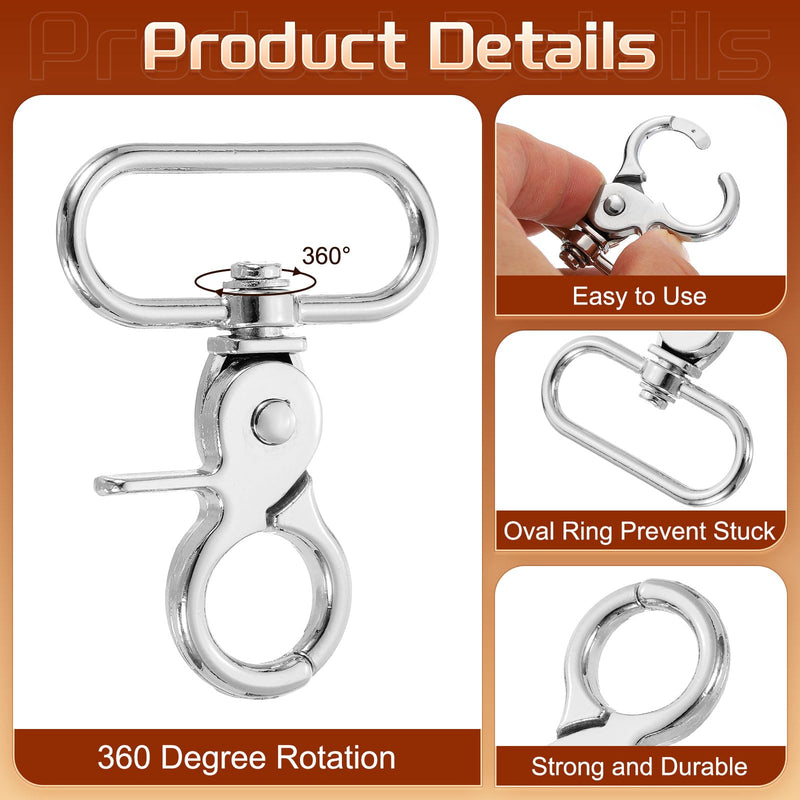 uxcell 6Pcs Swivel Snap Hook, 38mm(1 1/2") Trigger Snap Heavy Duty Zinc Alloy Metal Lobster Claw Clasp Lanyard Clips for Straps Bags Belting Leathercraft, Silver 38 mm