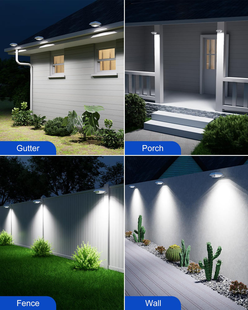 4 Pack White Solar Powered Gutter Lights Outdoor Decorative Waterproof 12 LEDs Yard Lamp for Lighting Fence, Railing, Outside Wall, Deck, Garden, Path, Backyard, Walkway, Patio, Holeless Installation Cool White White Shell-4 Pack