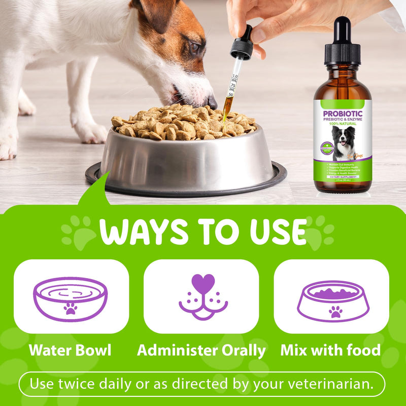 Dog Probiotic Drops, 3 in 1 Probiotic Supplement for Dogs with Natural Ingredients Supports Dog Digestive, Skin Coat & Immune Health, Daily Gut Support, Dogs Liquid Probiotic Supplement - 2 fl oz