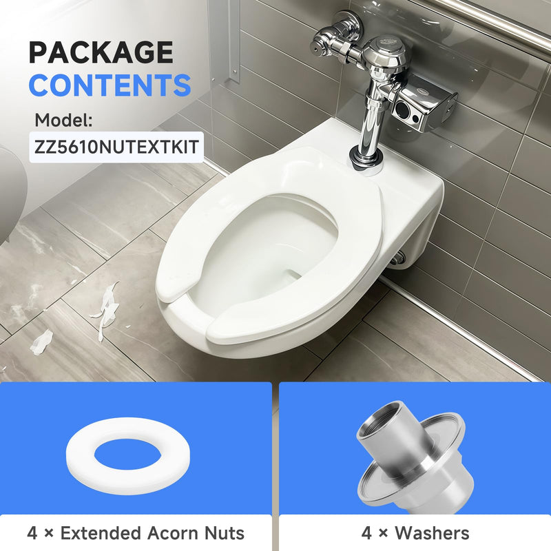 (4-Pack) ZZ5610NUTEXTKIT Extended Acorn Nut and Washer Set, Compatible with Zurn Z5610 Wall-Hung Toilet Installation