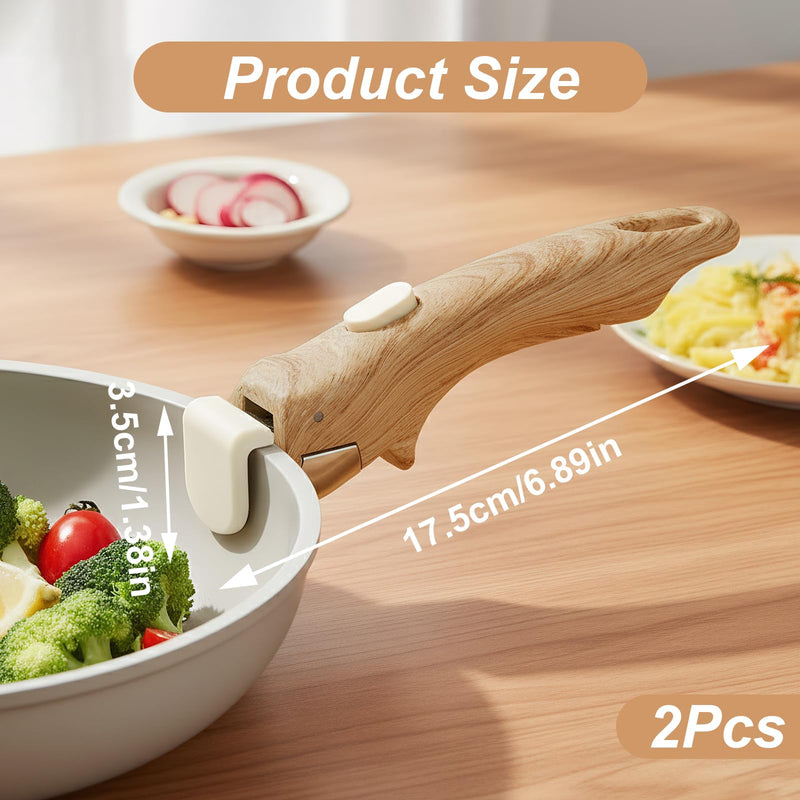 2 Pcs Replacement Handles for Pots and Pans, Universal Removable Wood Grain Pot Handle for All Cookware