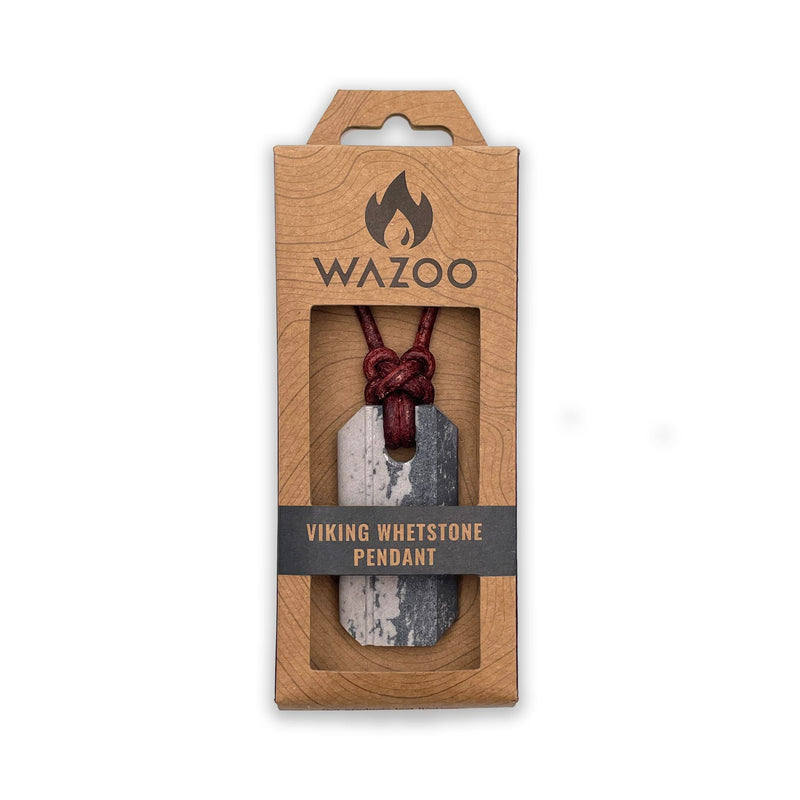 Wazoo Viking Whetstone Pendant | Knife Sharpener Necklace | Arkansas Novaculite on Leather Cord | Norse Inspired Knotwork Rare