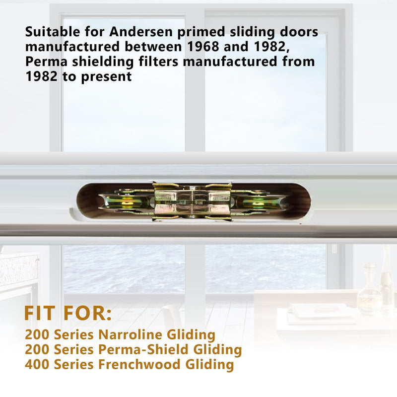 MaxxGeek Sliding Patio Door Tandem Roller Assembly Fit Andersen Sliding Door Rollers Replacement #1997061 (1982 to P) & Replaces #1273704 (1964 to 1982),1-1/4'' Roller Bearing(4 Pack) 4Pack