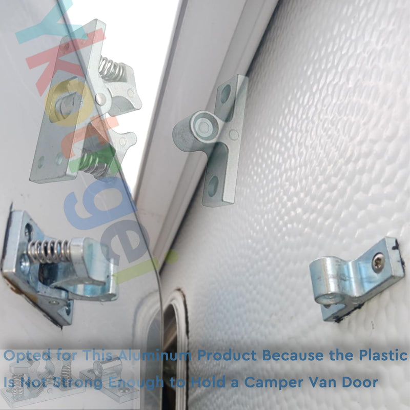 Heavy RV Door Holder Zinc Alloy Trailer Door Latch, Spring Loaded Double Roller Catch Easy Lock Stop for Trailers, Boats, Garage, Cabinets & Home Use with Screws (2 Pcs) 2 Pcs