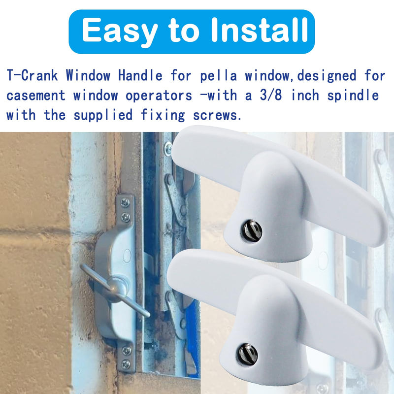 T-Crank Window Handle Replacement for Pella Casement Window Crank,3/8" Butterfly Wing Nut T-Handle for Andersen Casement Window Crank (2 Pcs White)