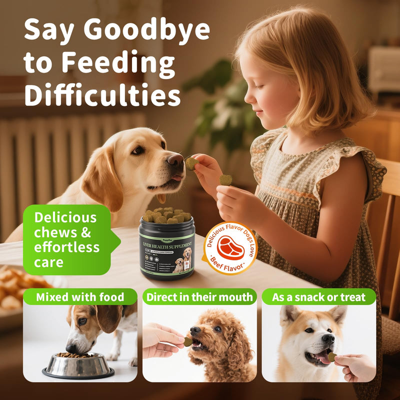 Dog Liver Support Chews - with Milk Thistle (Silybum), Same & NAC - Liver Supplement for Metabolic - Detox - Gut & Immune Health - Beef Flavor, 90 Soft Chews Beef 90 CT