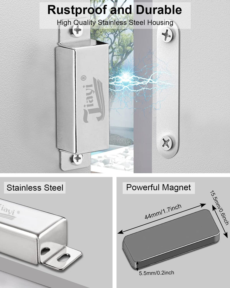 Cabinet Magnets Heavy Duty Jiayi 4 Pack Magnetic Door Catch 66 lbs Magnet Door Latch Kitchen Cabinet Magnets for Closure Cupboard Door Magnetic Catches for Kitchen Wardrobe Door Closer Closet Closure 66lb- 4Pack Silver