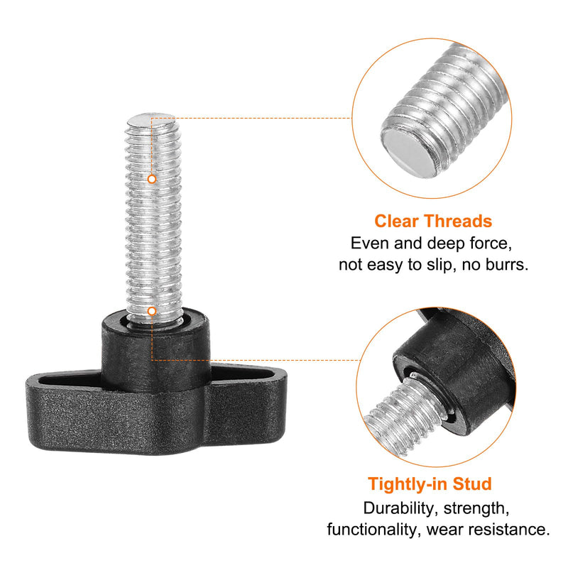 HARFINGTON 10pcs Wing Knobs M8 x 30mm Male Thread Plastic Tee Stud Knobs T Threaded Handles Hand Clamping Tightening Thumb Screws Thumbscrew, Black