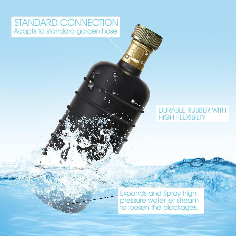 Drain Bladder Unclogs Main Sewer Line,Water-Powered Drain Cleaning Bladder Fits 1 to 6 Inch Drain Pipe Unclogs Stubborn Blockages for Bathroom Sink,Swimming Pool Drain,Basement,Bathtub,Shower 3PCS Fit 1" to 6"