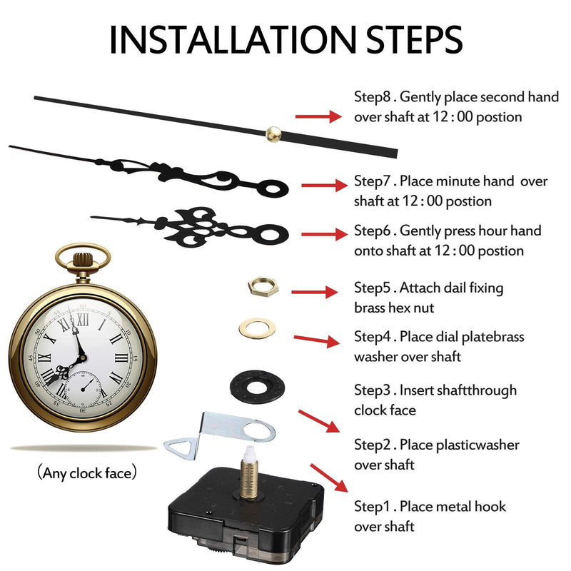 4 Pieces Quartz DIY Wall Clock, Clock Numerals Kit, Movement Mechanism Battery Operated Clock Motor Kit with 6 Different Pairs of Hands for DIY Clock Repairment