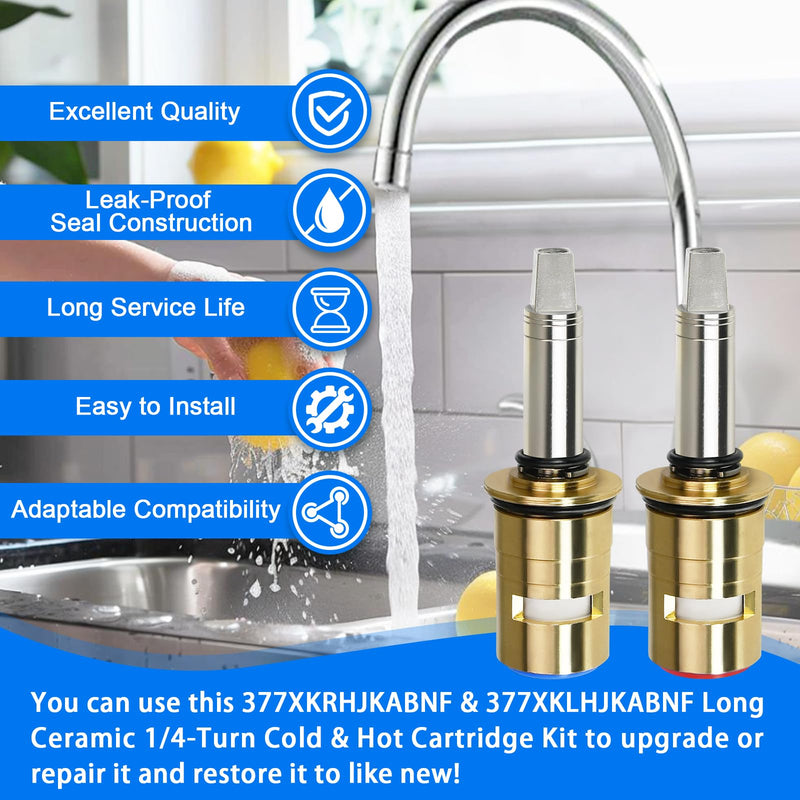 Upgraded 377XKRHJKABNF & 377XKLHJKABNF Long Ceramic 1/4-Turn Cold & Hot Cartridge Kit, Compatible with Chicago Cartridge, Long Stem for Concealed-Caps