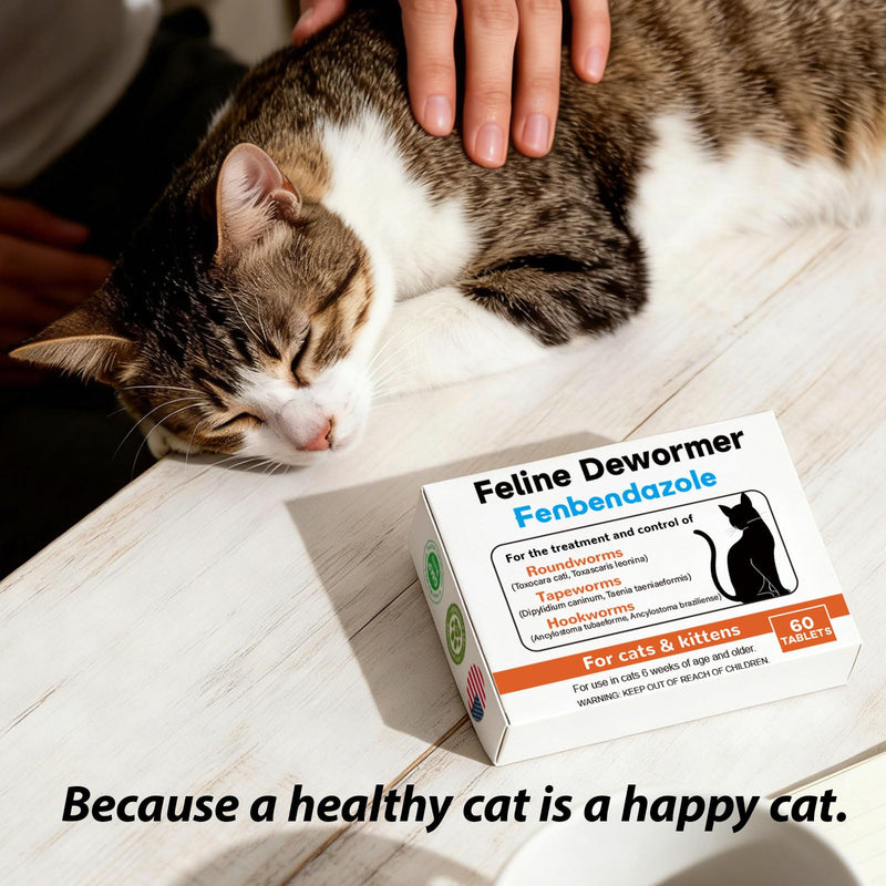 Fenbendazole Dewormer for Cat- Effective Treatment for Tapeworms, Roundworms & Hookworms,60 Count