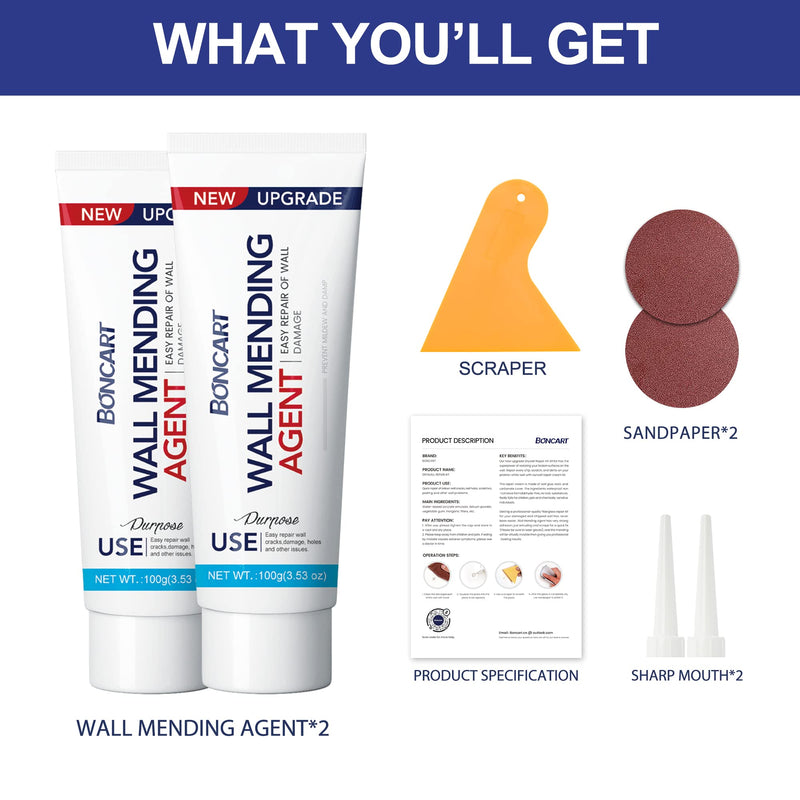 Drywall Repair Kit,2 Pack Wall Mending Agent,Wall Spackle with Scraper, Wall Surface Hole Fill Quick and Easy Solution 2Pack