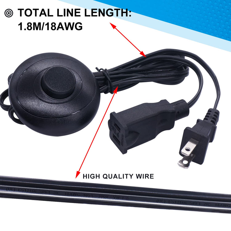 Twidec/Foot Switch Floor Black Foot Pedal Push Switch Round Inline Lamp Light On-Off Control Foot Switch 3A 125VAC with 5.9FT 16AWG 2-Prong Polarized Extension Cord N-012-1.8MX