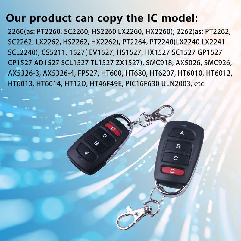 5PCS 433.92MHz Gate Opener Remote, 4 Button Garage Door Opener Remote 433Mhz Electric Gate Garage Door Remote Control Duplicator Fob Opener for Electric Garage Door Car