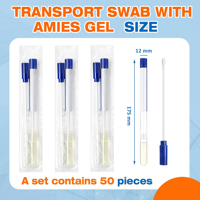 TrelaCo 50 Pcs Transport Swab with Preservation Gel, Plastic Shaft with Rayon Tip for Sample Collection and Recovery