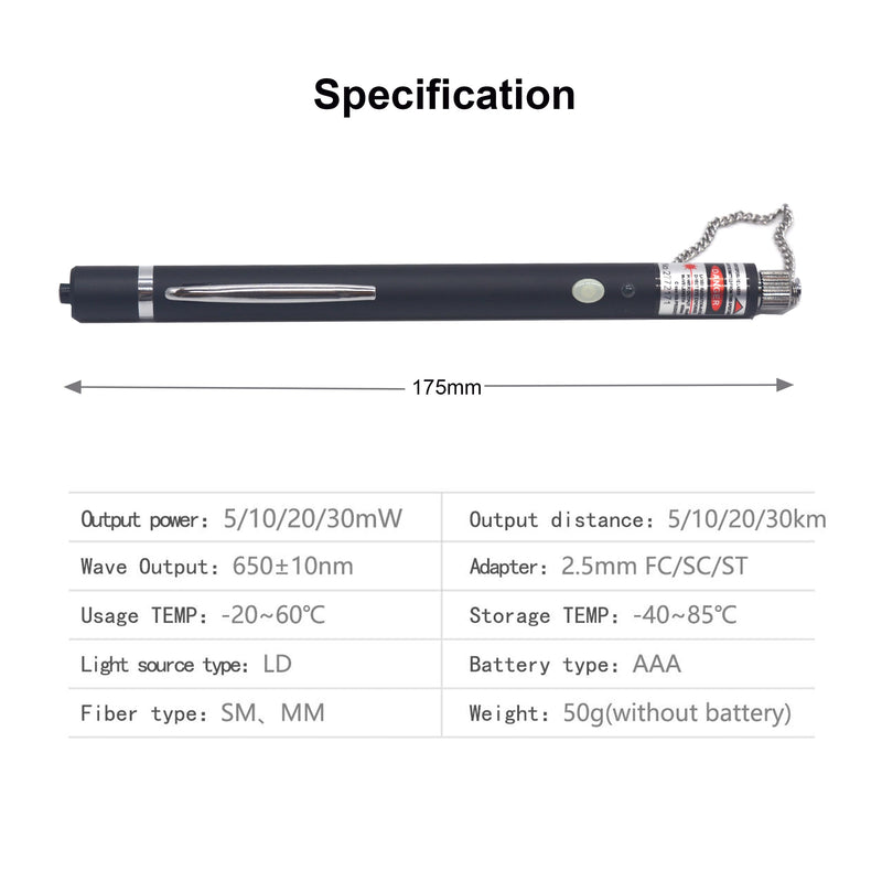 10KM Portable Visual Fault Locator VFL Fiber Optic Cable Checker Tester Universal Connector with FC Male to LC Female Adapter for CATV Telecommunication VMT-VFL650-10Km