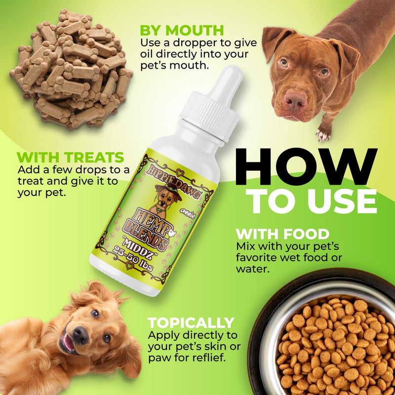 Hippie Dawg Middz Hemp Oil for Medium Dogs (26-50 lbs) - Advanced Hip and Joint Support with Glucosamine, Collagen & Hyaluronic Acid - Natural Calming Tincture for Recovery & Wellness - 1oz